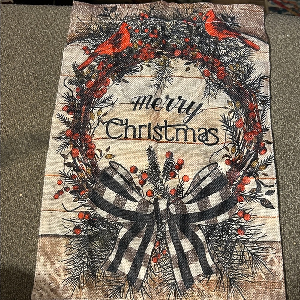 Amazon Holiday Garden Flag with Red and Black Wreath